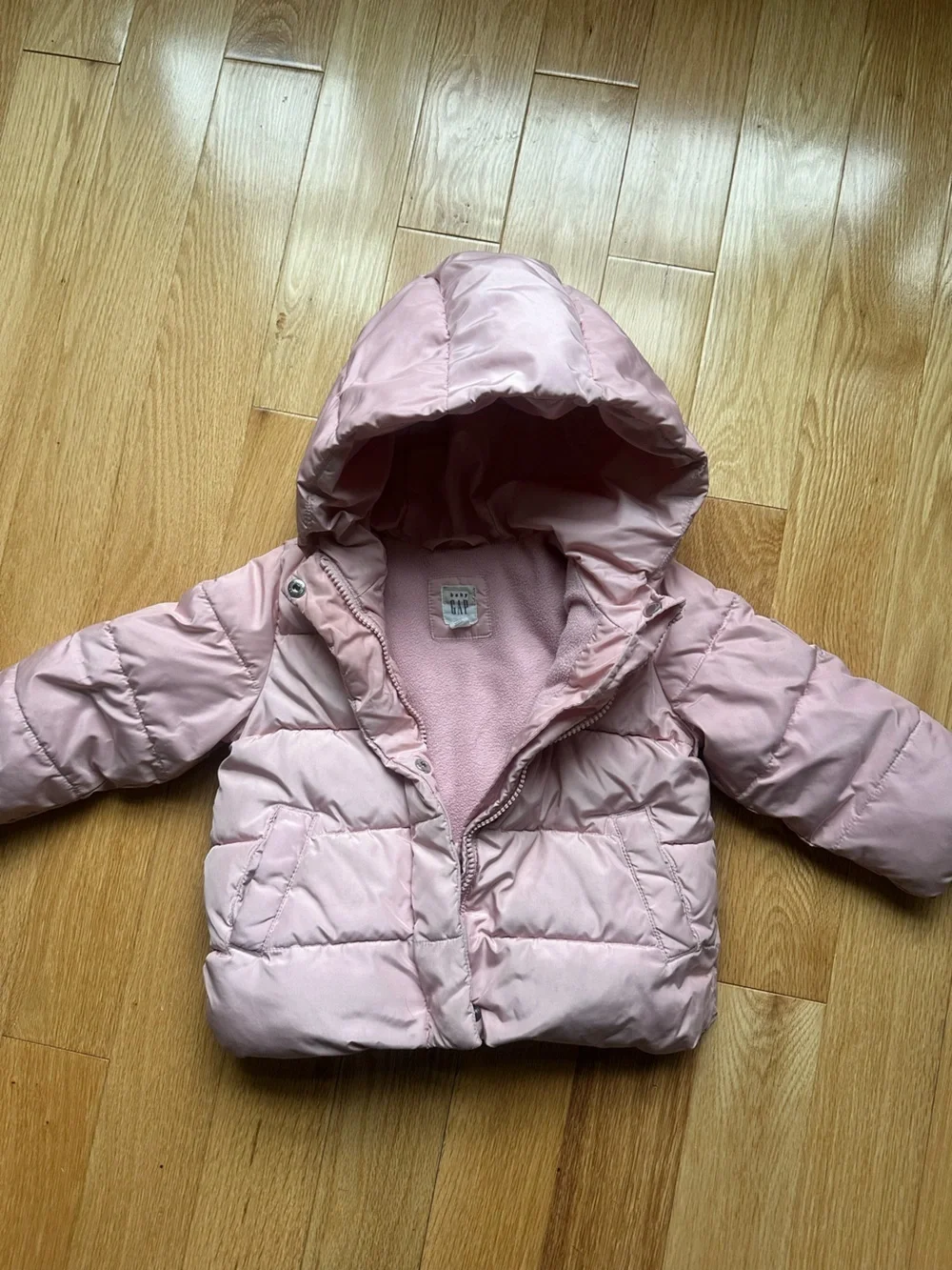 GAP Kids Hooded Puffer Jacket in Pale Pink